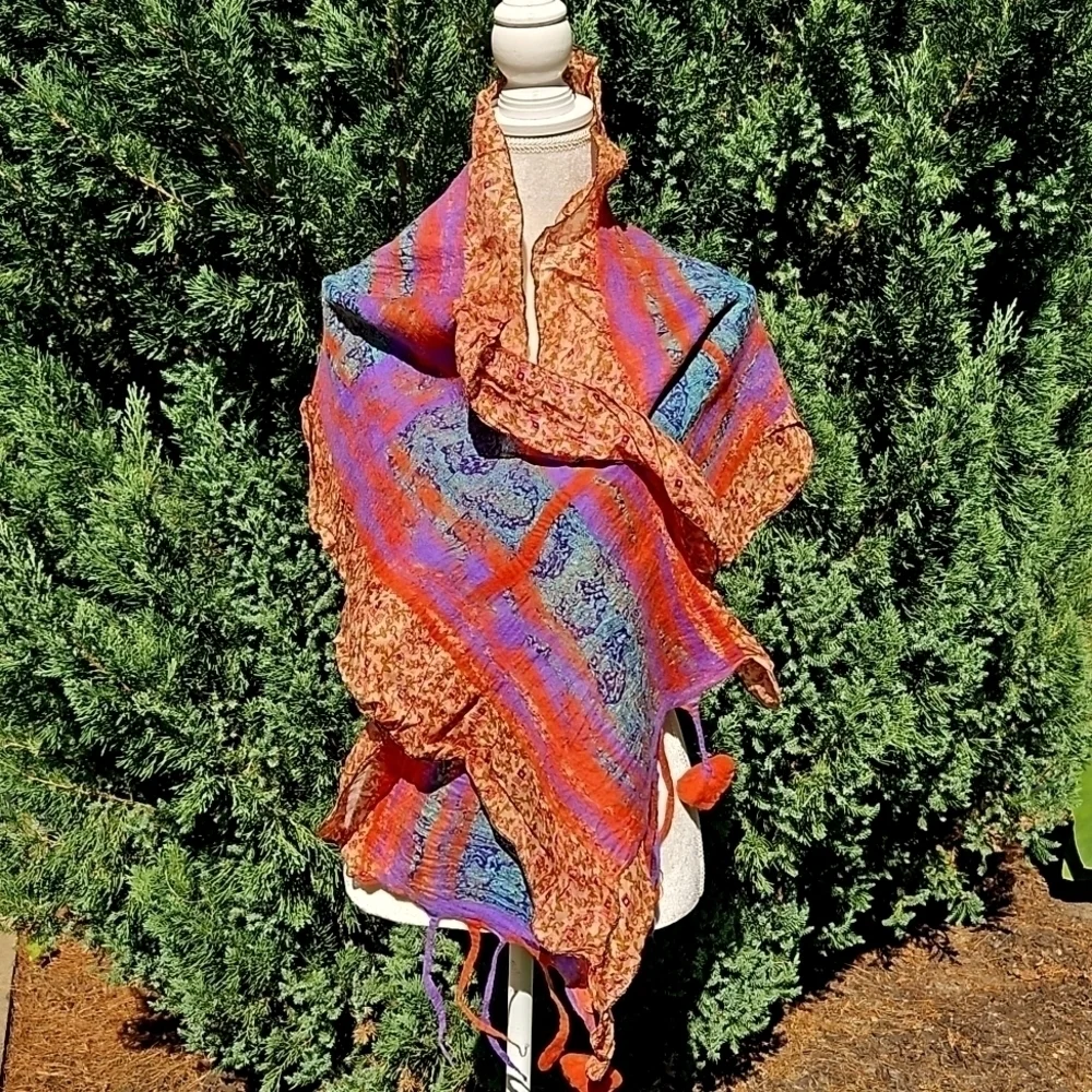 Scarf Handcrafted Wool and silk NWT 64x14